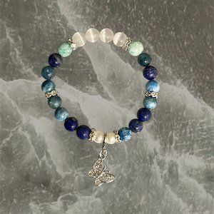 Amazonite, Apatite, Pearls and Selenite Bracelet with Butterfly Charm